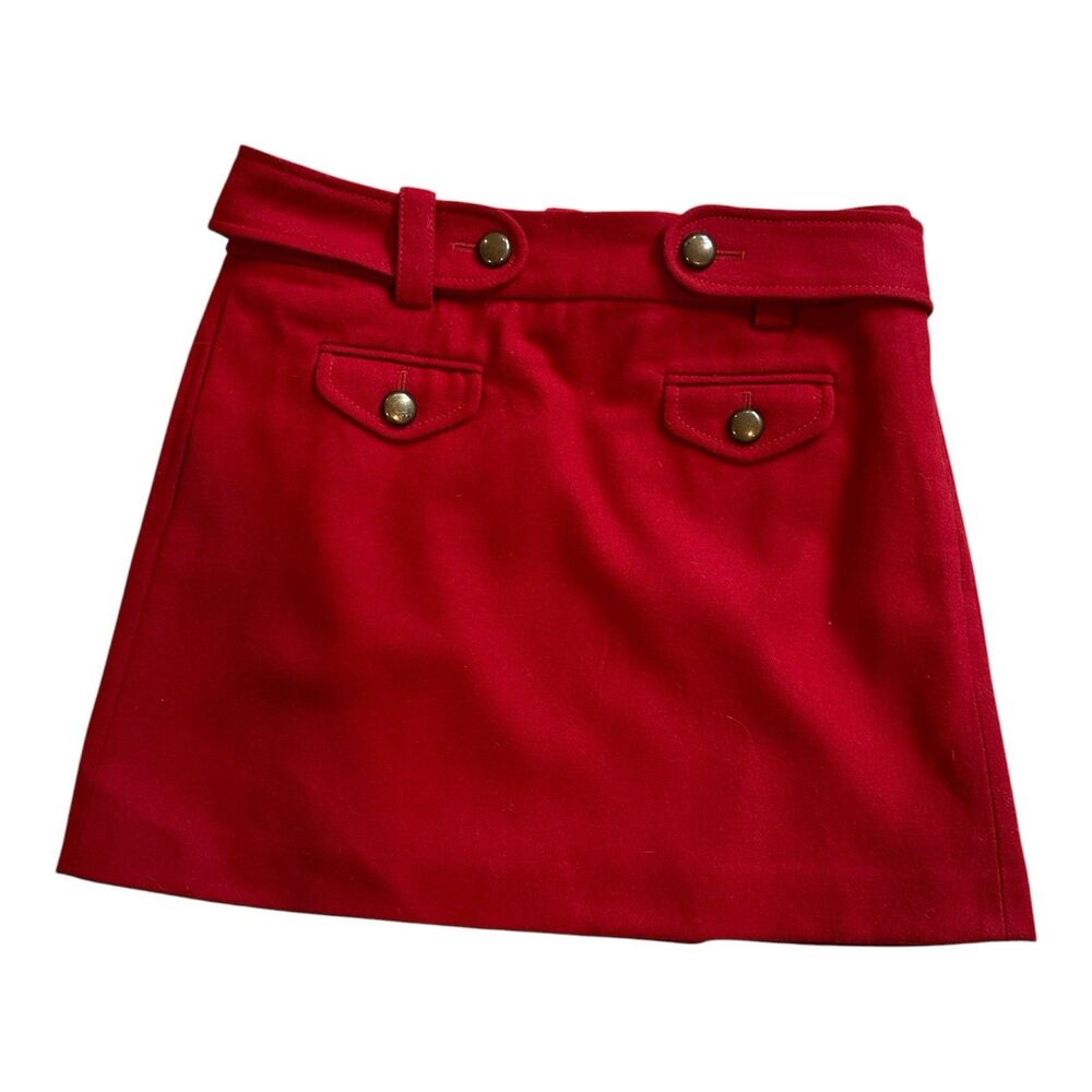 Vintage J.Crew Red Wool Blend Button Pocket Mini Skirt Size 6 Holiday Retro